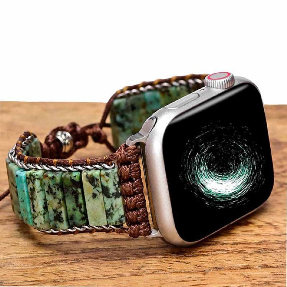 Natural African Turquoise Strap Braided Watch Band for 38 40mm Apple iWatch